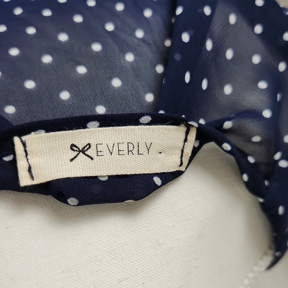 Everly Blue Polka Dot Long Sleeve Dress Knee Length - Picture 6 of 7